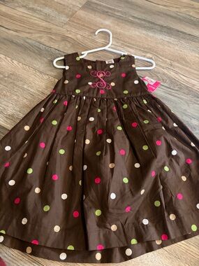 Girls' Brown Polka Dot Party Dress with Pink & Green Accents nwt 18m